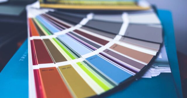 A display of paint color pallete on a table.