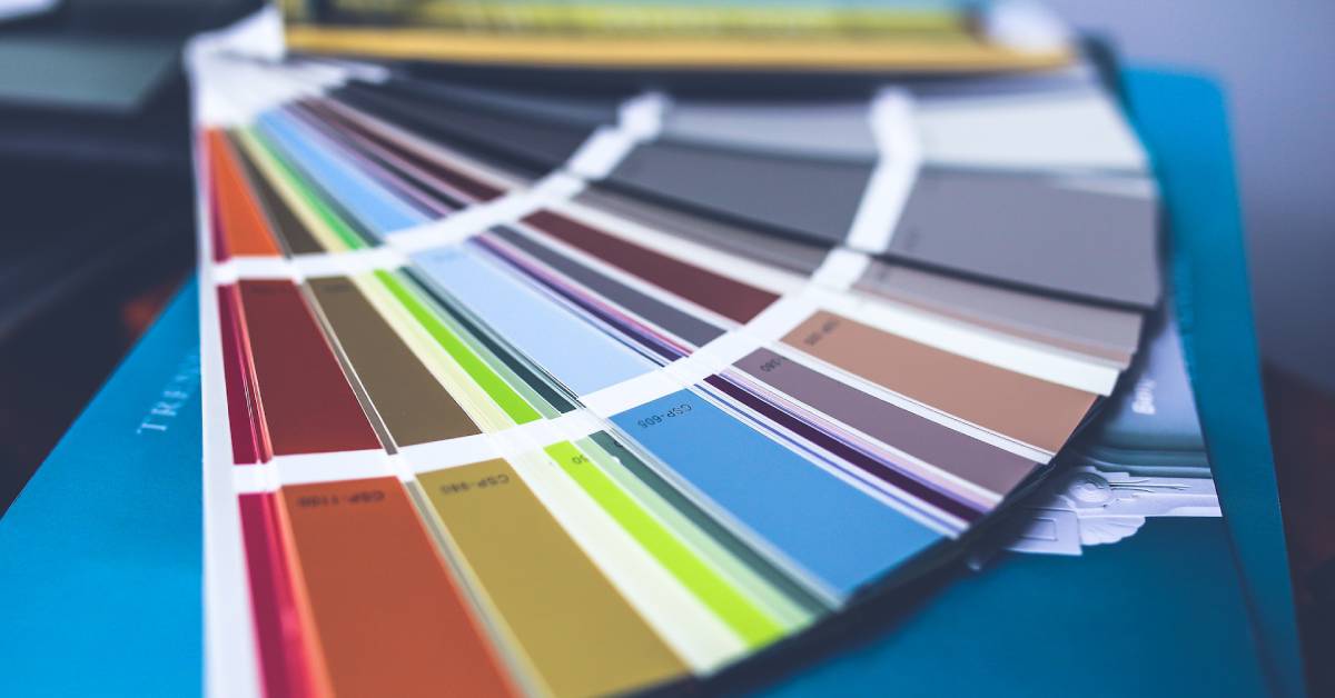 A display of paint color pallete on a table.