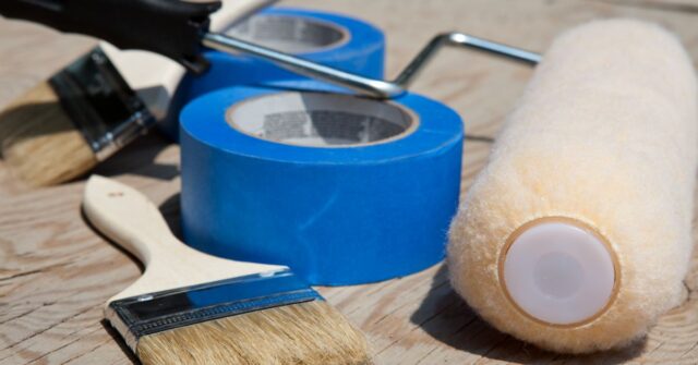 Paint brushes, pain roller and some painters tape.